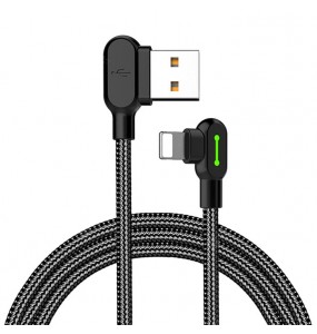 Câble Tissé USB vers Lightning Coudé 90° 1.2m 2A MAX Noir